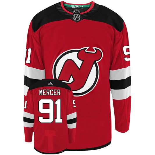 Dawson Mercer New Jersey Devils Adidas Primegreen Authentic NHL Hockey Jersey - Front/Back View