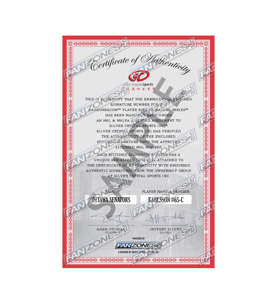 Erik Karlsson #65 Player Kitz Signature Series Stitched Autograph
