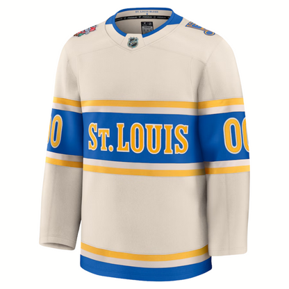 blues gear Men's Fanatics Cream St. Louis Blues 2025 NHL Winter Classic Premium Jersey