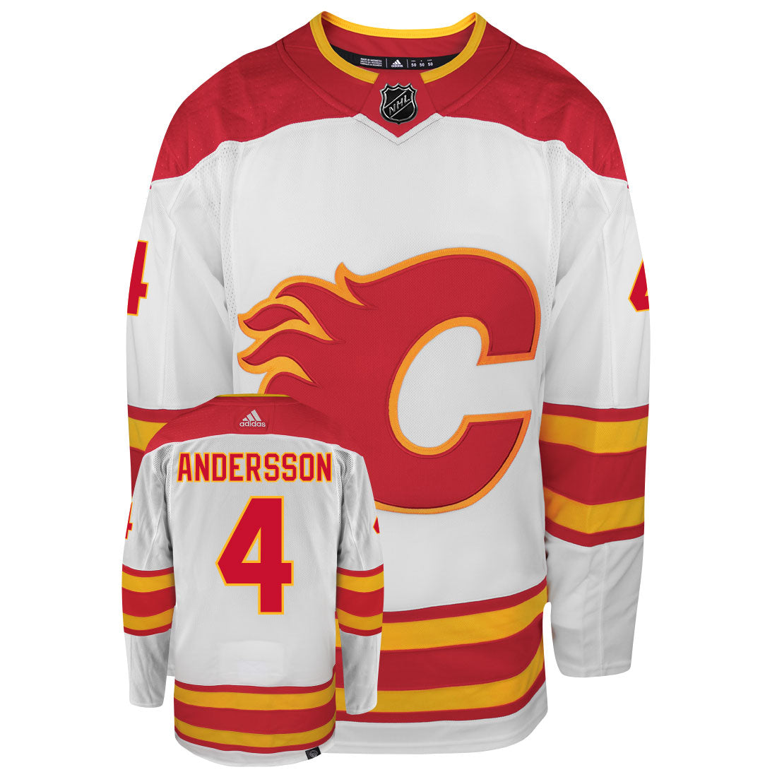 Rasmus Andersson Calgary Flames Adidas Primegreen Authentic Home NHL Hockey Jersey - Front/Back View