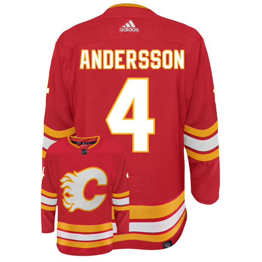 Rasmus Andersson Calgary Flames Adidas Primegreen Authentic Home NHL Hockey Jersey - Back/Front View