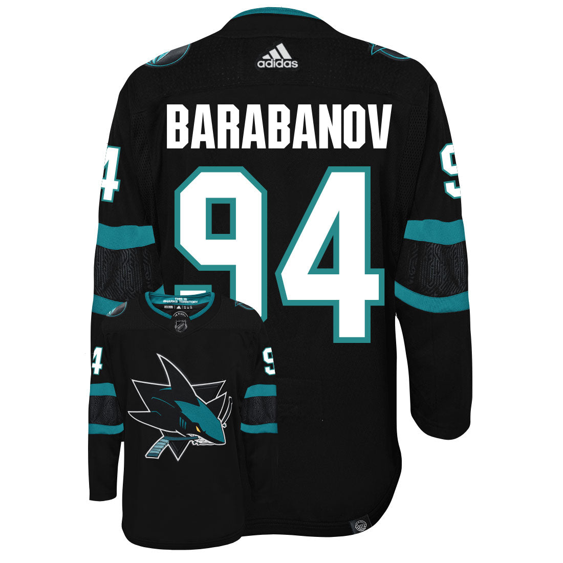 Alexander Barabanov San Jose Sharks Adidas Primegreen Authentic Third Alternate NHL Hockey Jersey - Back/Front View
