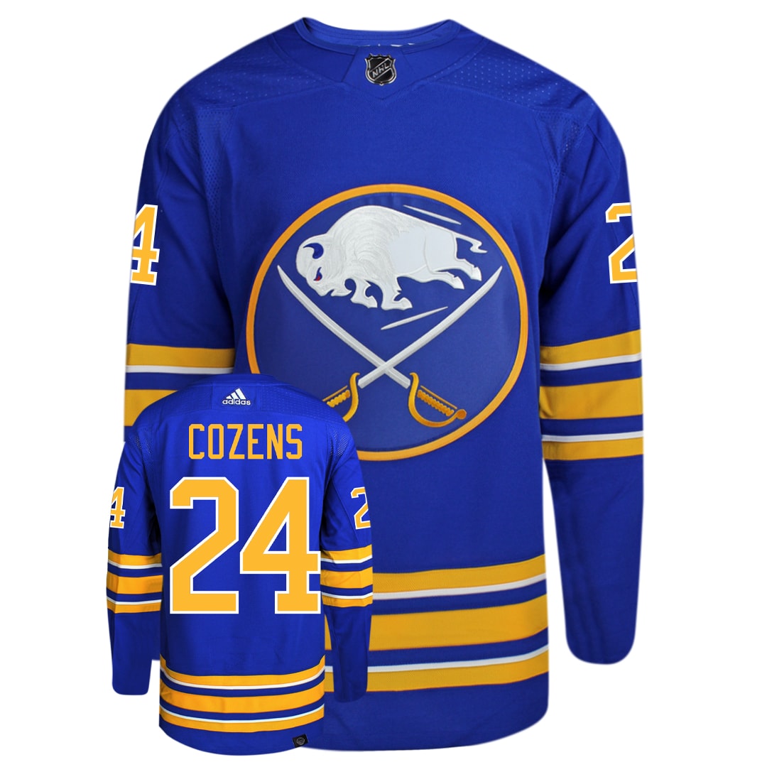 Dylan Cozens Buffalo Sabres Adidas Primegreen Authentic NHL Hockey Jersey - Front/Back View
