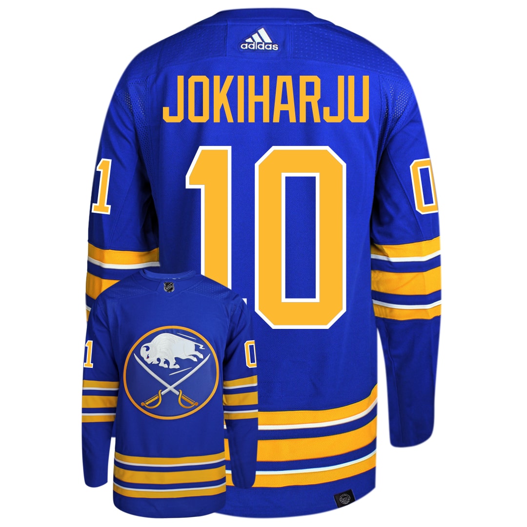 Henri Jokiharju Buffalo Sabres Adidas Primegreen Authentic NHL Hockey Jersey - Back/Front View