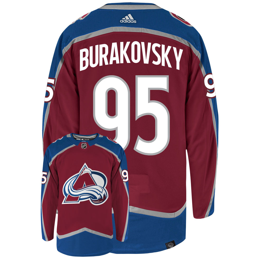 Andre Burakovsky Colorado Avalanche Adidas Primegreen Authentic Home NHL Hockey Jersey - Back/Front View