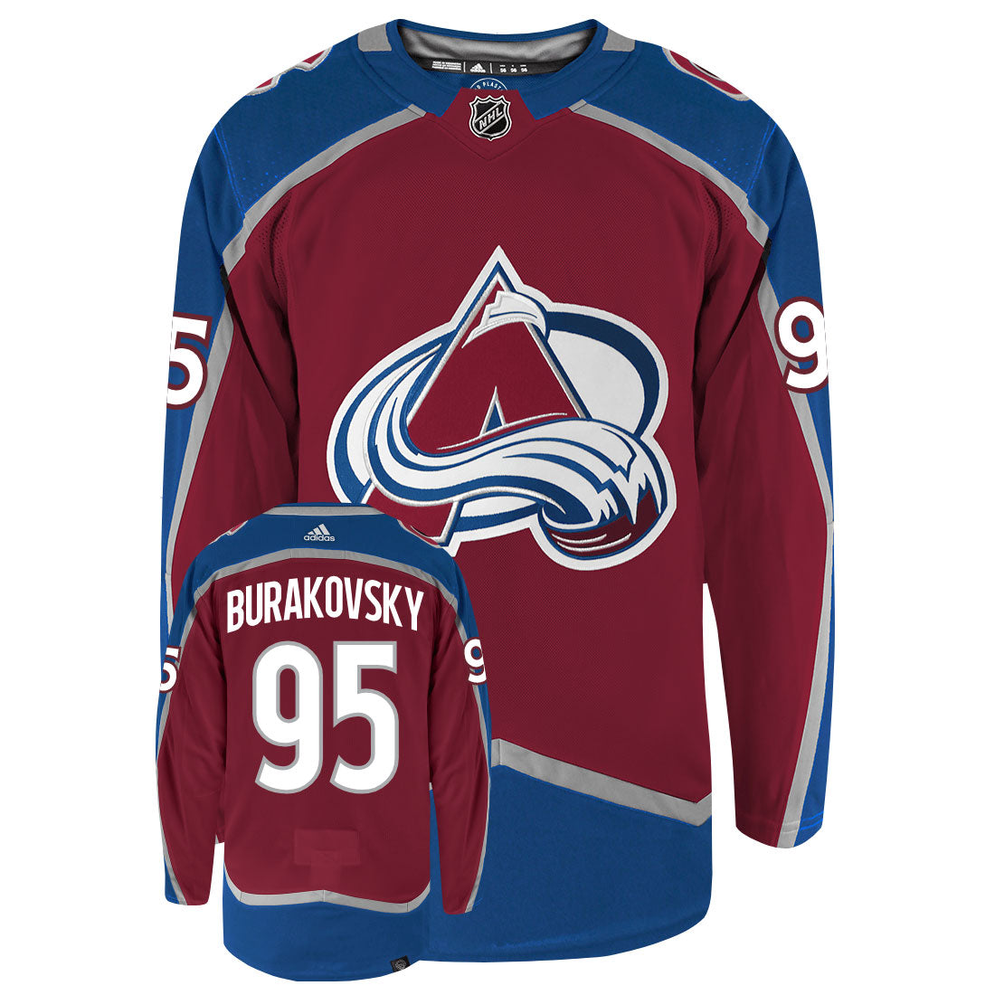 Andre Burakovsky Colorado Avalanche Adidas Primegreen Authentic Home NHL Hockey Jersey - Front/Back View