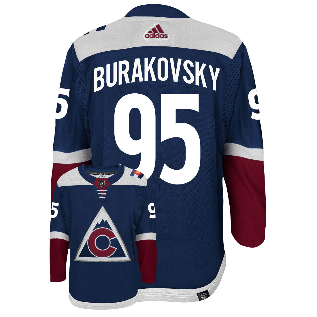 Andre Burakovsky Colorado Avalanche Adidas Primegreen Authentic Third Alternate NHL Hockey Jersey - Back/Front View