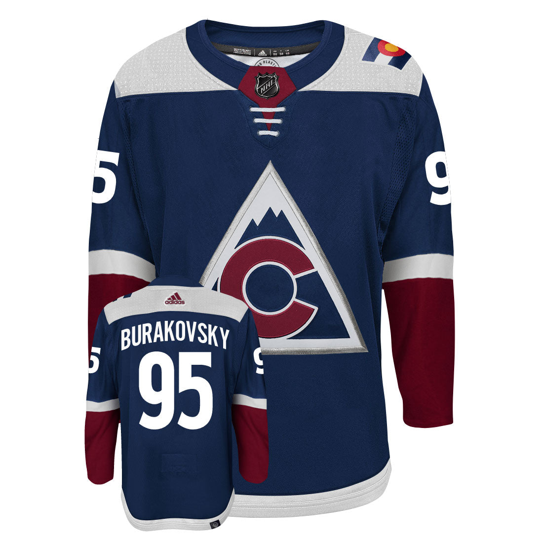Andre Burakovsky Colorado Avalanche Adidas Primegreen Authentic Third Alternate NHL Hockey Jersey - Front/Back View