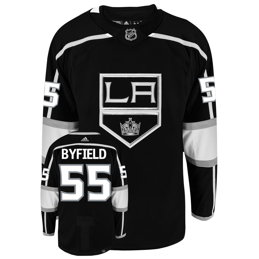 Quinton Byfield Los Angeles Kings Adidas Primegreen Authentic Home NHL Hockey Jersey - Front/Back View