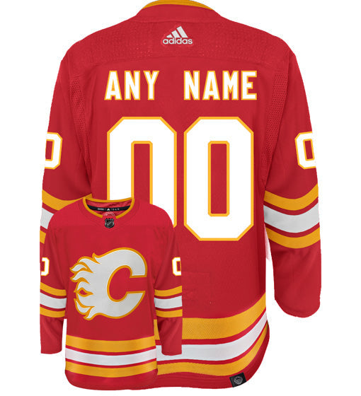 Calgary Flames Home Adidas Primegreen Authentic NHL Hockey Jersey - Back/Front View