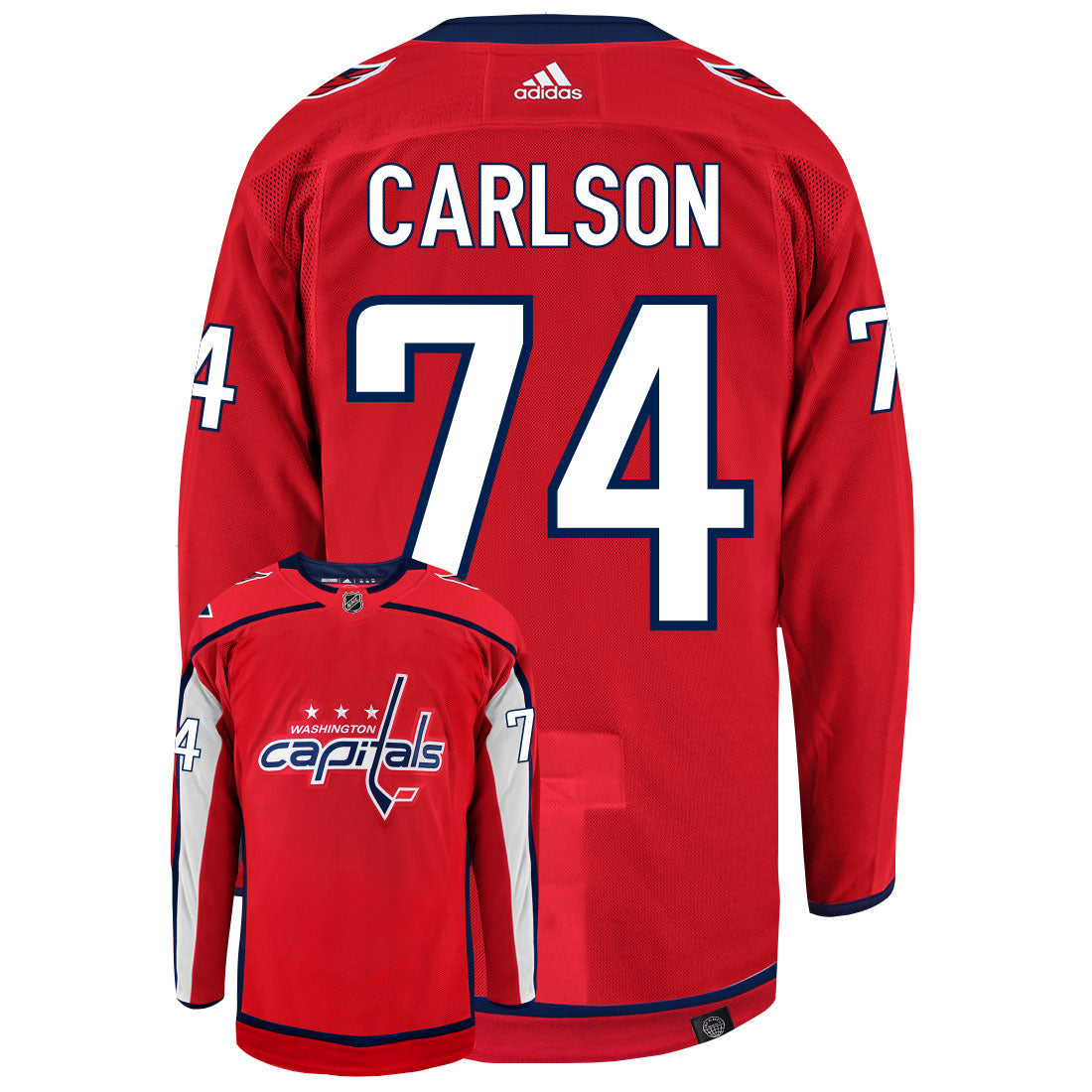 John Carlson Washington Capitals Adidas Primegreen Authentic Home NHL Hockey Jersey - Back/Front View