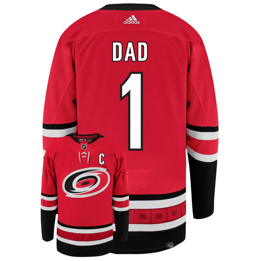 Carolina Hurricanes Dad Number One Adidas Primegreen Authentic NHL Hockey Jersey - Back/Front View