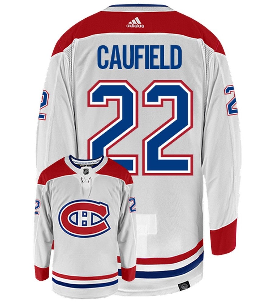 Cole Caufield Montreal Canadiens Adidas Primegreen Authentic Away NHL Hockey Jersey - Back/Front View