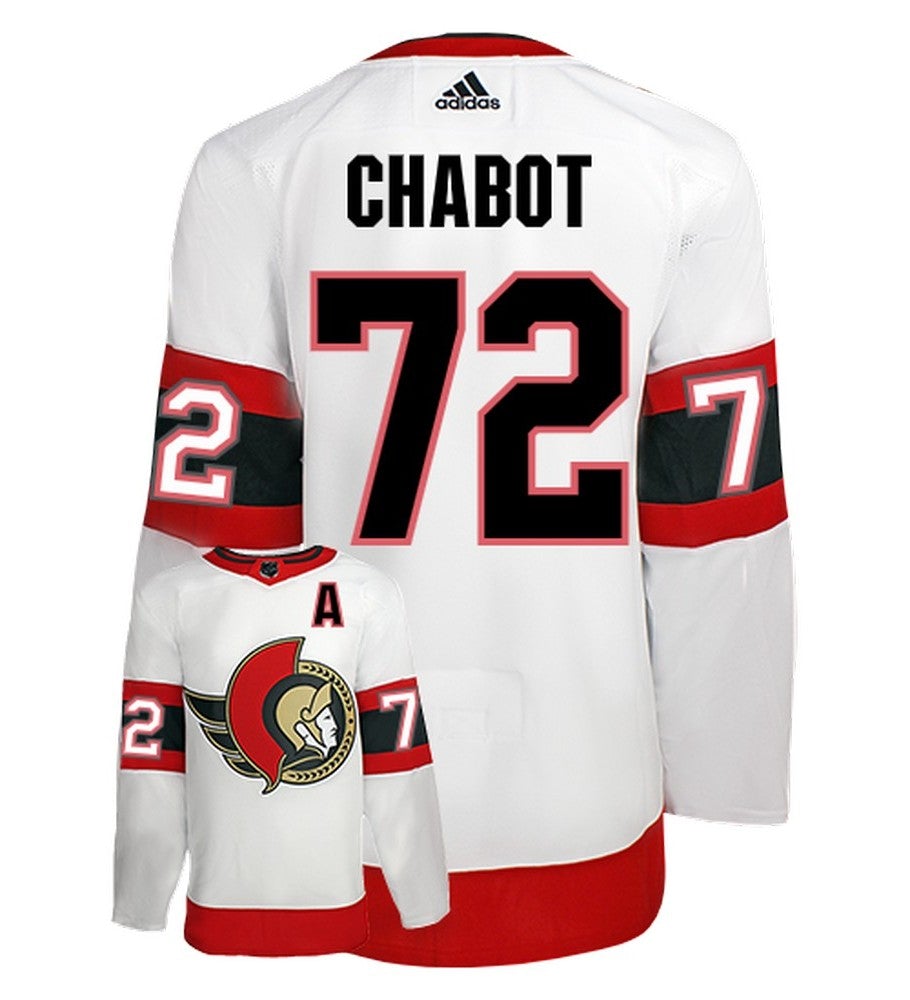 Thomas Chabot Ottawa Senators Adidas Primegreen Authentic Away NHL Hockey Jersey - Front/Back View