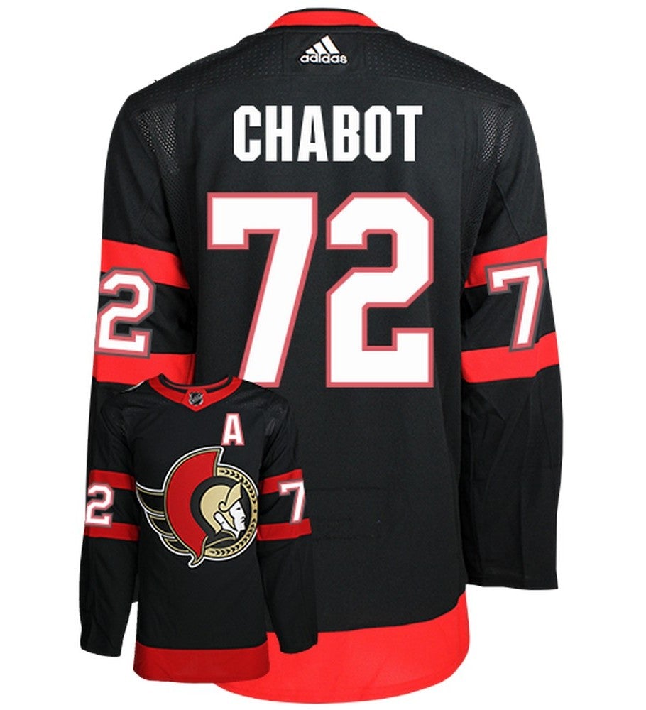 Thomas Chabot Ottawa Senators Adidas Primegreen Authentic Home NHL Hockey Jersey - Back/Front View