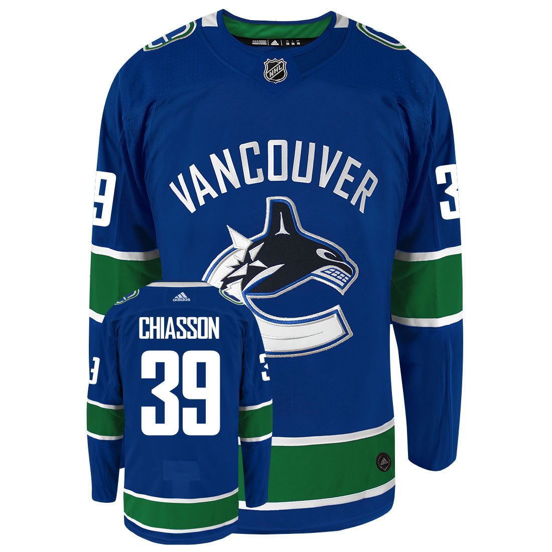 Alex Chiasson Vancouver Canucks Adidas Primegreen Authentic Home NHL Hockey Jersey - Front/Back View