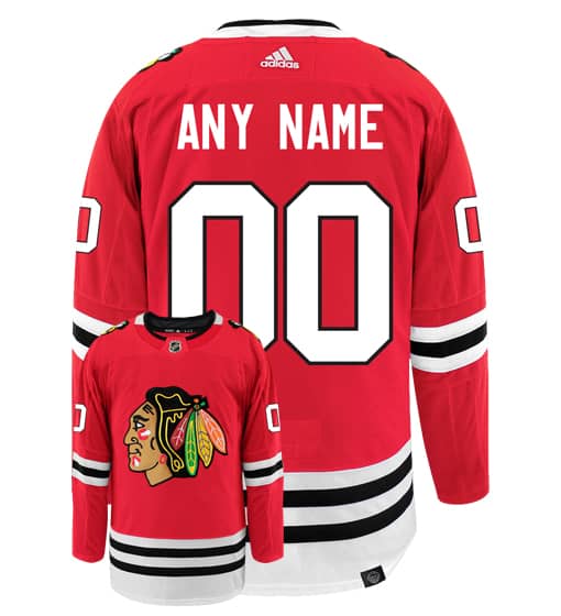 Chicago Blackhawks Adidas Primegreen Authentic Home NHL Hockey Jersey - Back/Front View