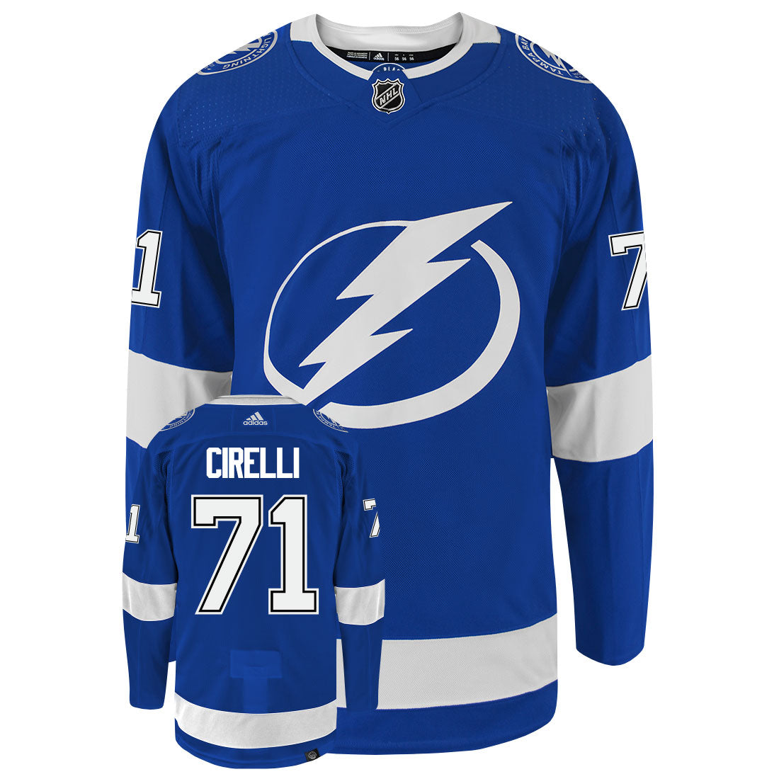 Anthony Cirelli Tampa Bay Lightning Adidas Primegreen Authentic NHL Hockey Jersey - Front/Back View