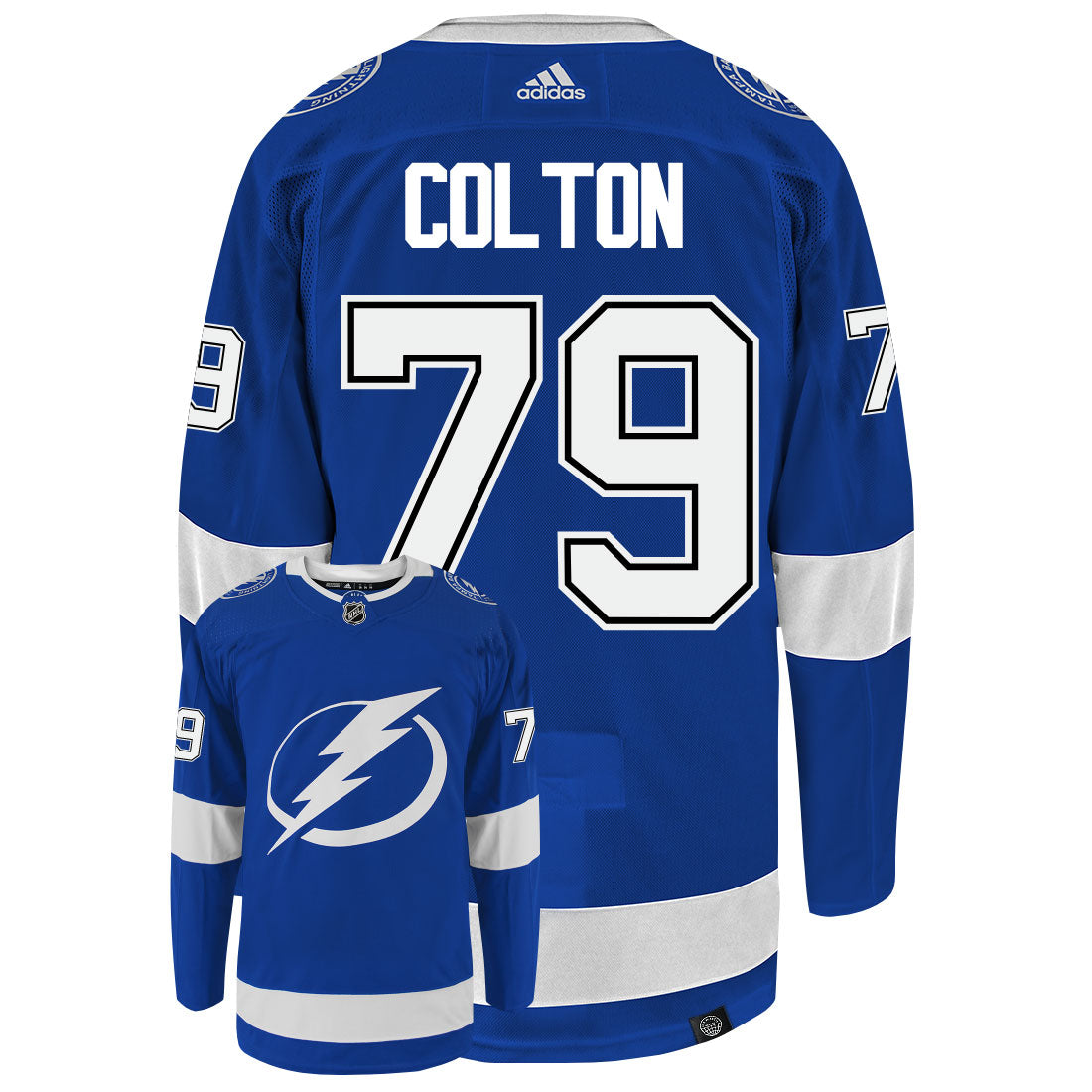 Ross Colton Tampa Bay Lightning Adidas Primegreen Authentic NHL Hockey Jersey - Back/Front View
