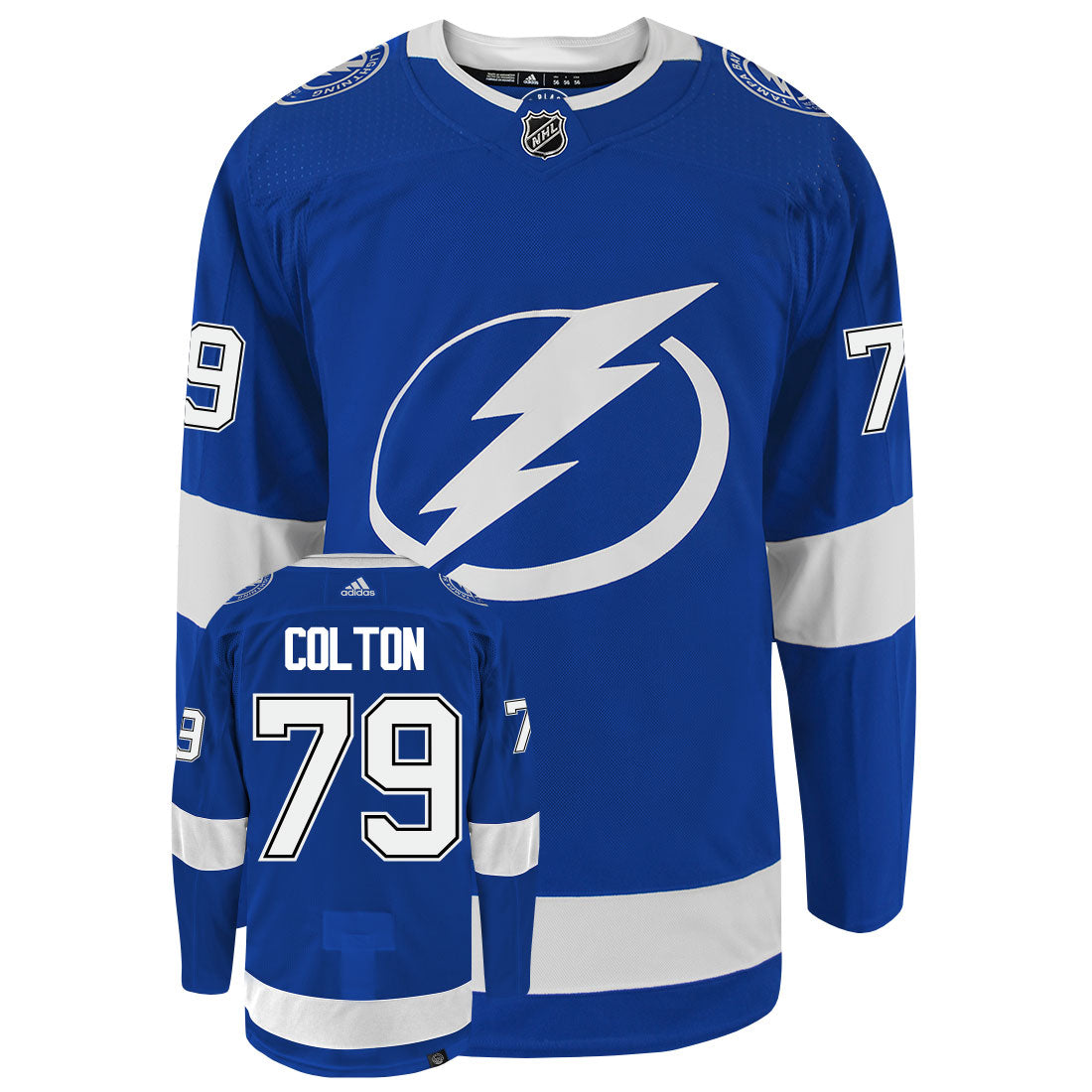 Ross Colton Tampa Bay Lightning Adidas Primegreen Authentic NHL Hockey Jersey - Front/Back View