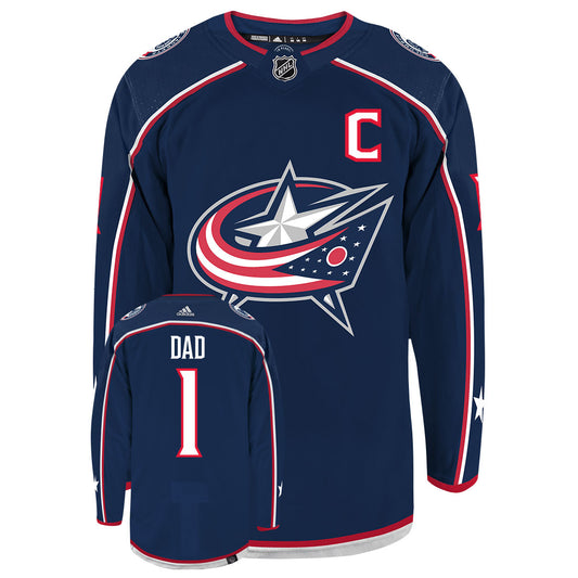 Columbus Blue Jackets Dad Number One Adidas Primegreen Authentic NHL Hockey Jersey - Front/Back View