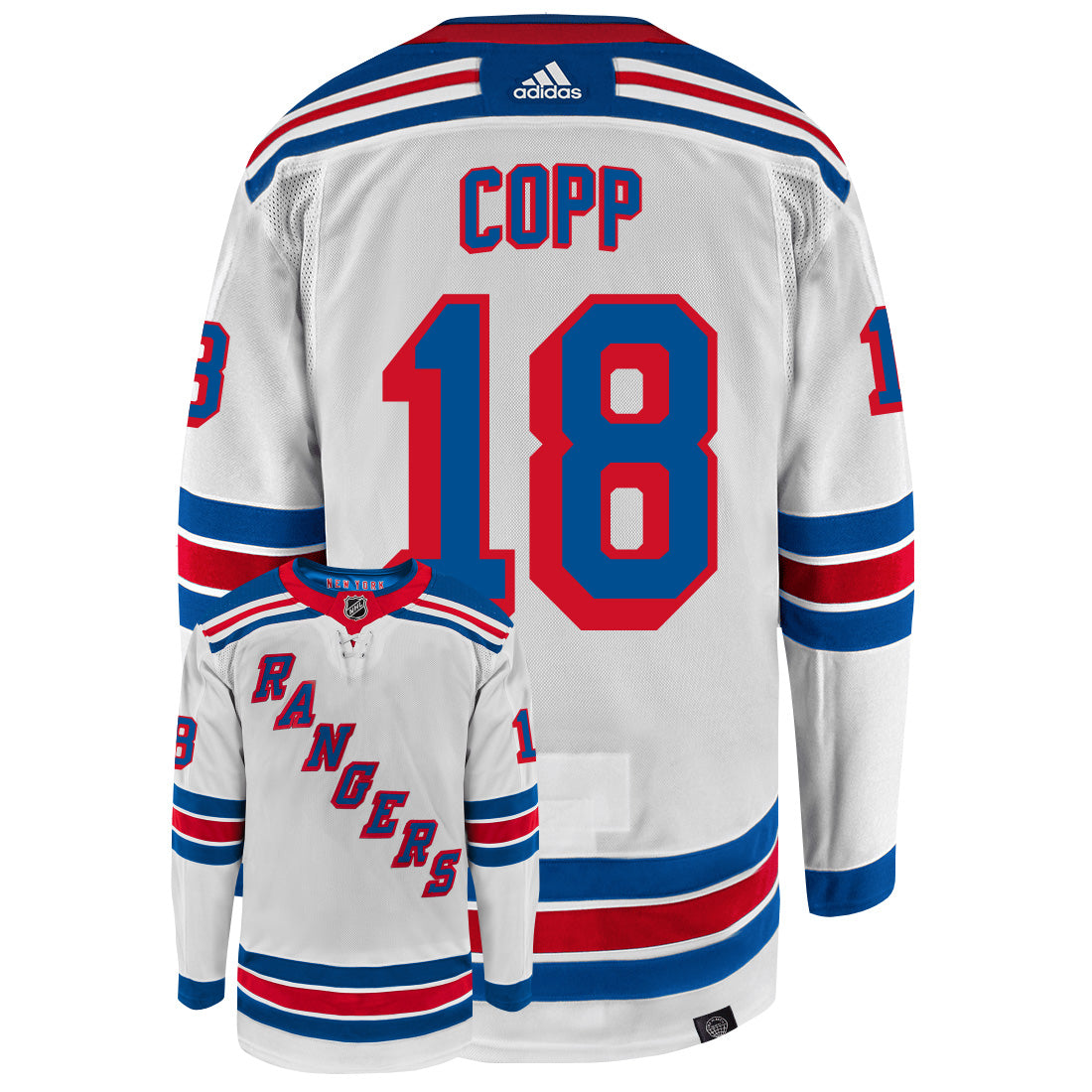 Andrew Copp New York Rangers Adidas Primegreen Authentic Away NHL Hockey Jersey - Back/Front View