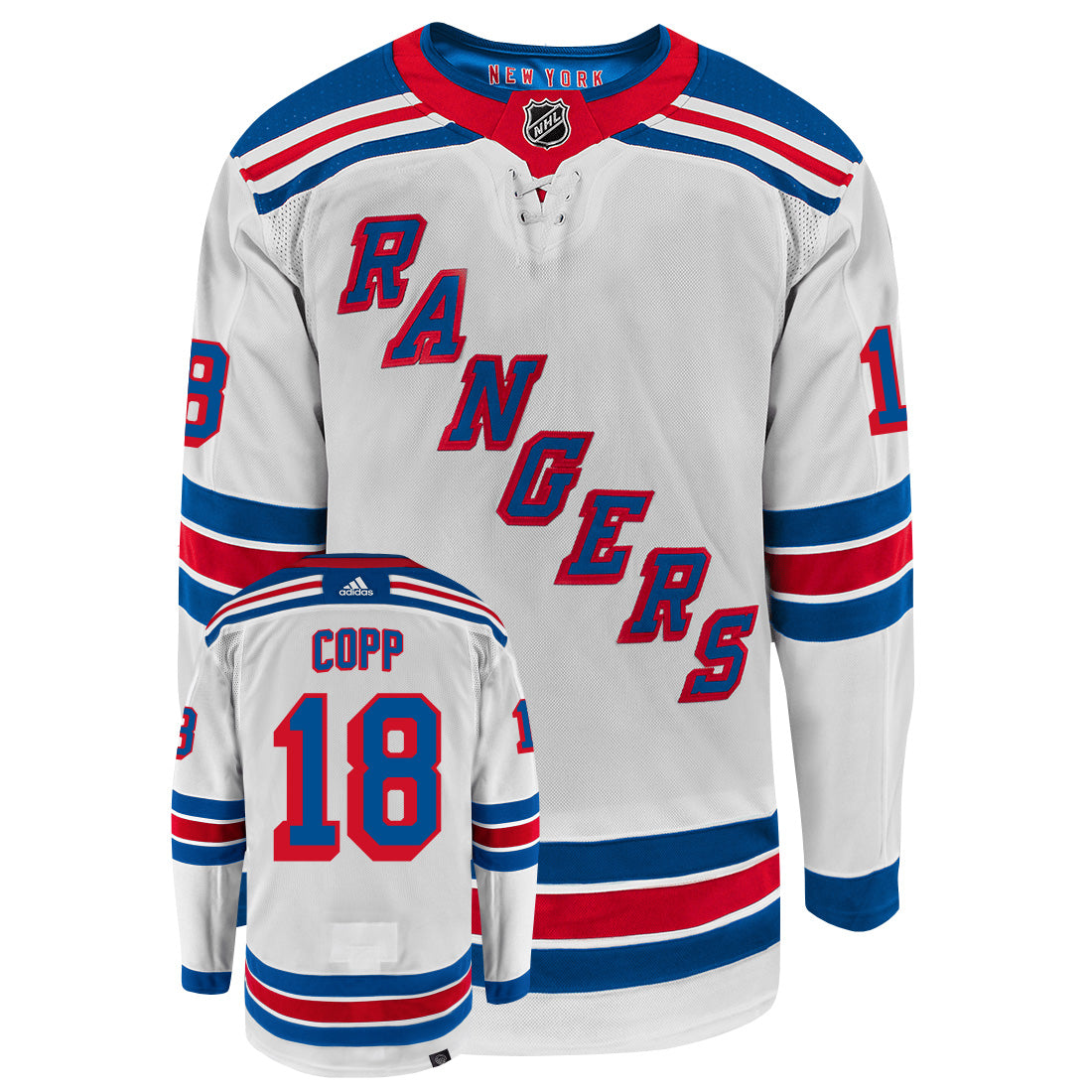 Andrew Copp New York Rangers Adidas Primegreen Authentic Away NHL Hockey Jersey - Front/Back View