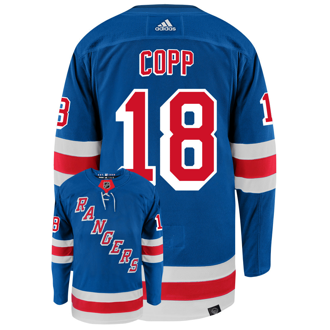Andrew Copp New York Rangers Adidas Primegreen Authentic Home NHL Hockey Jersey - Back/Front View