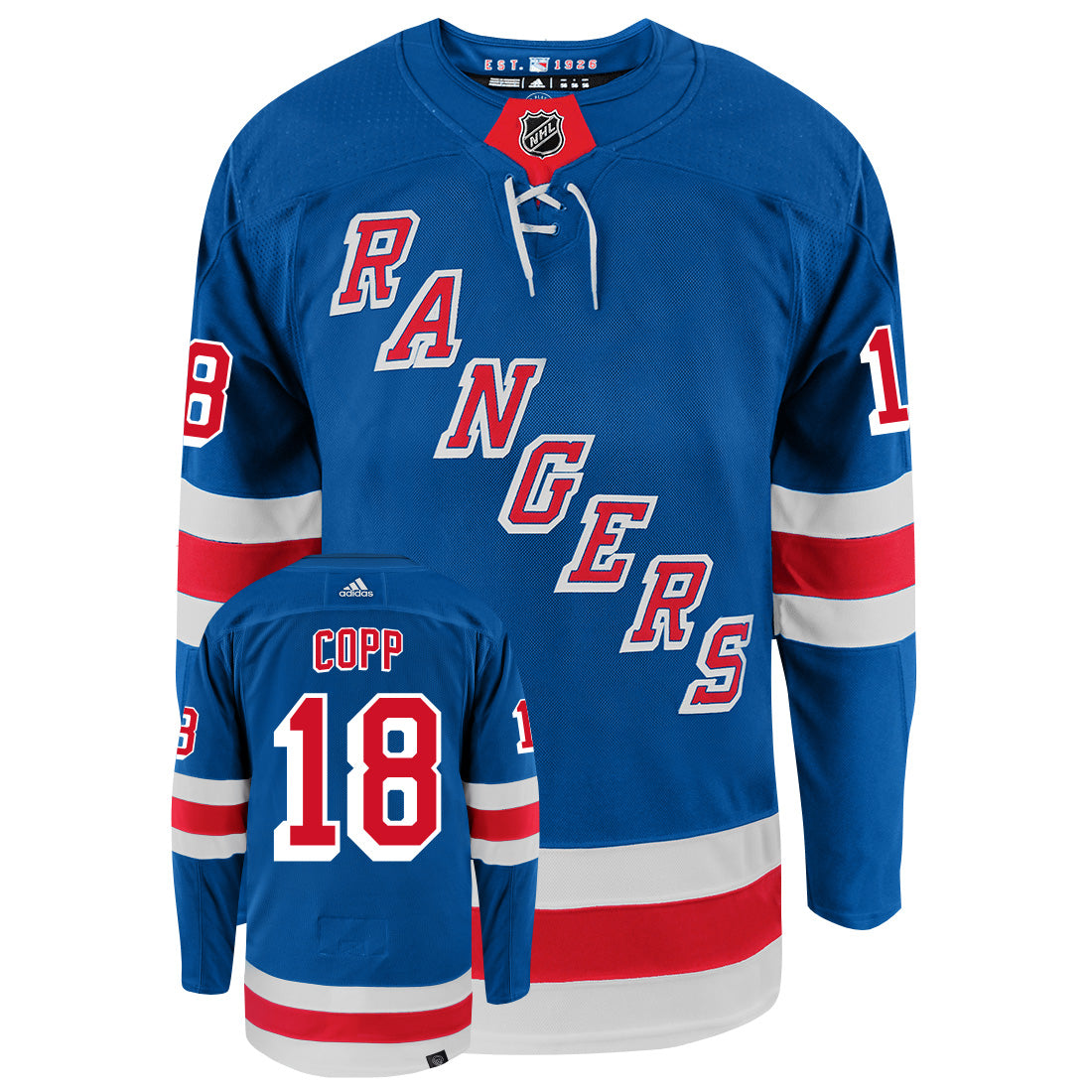 Andrew Copp New York Rangers Adidas Primegreen Authentic Home NHL Hockey Jersey - Front/Back View