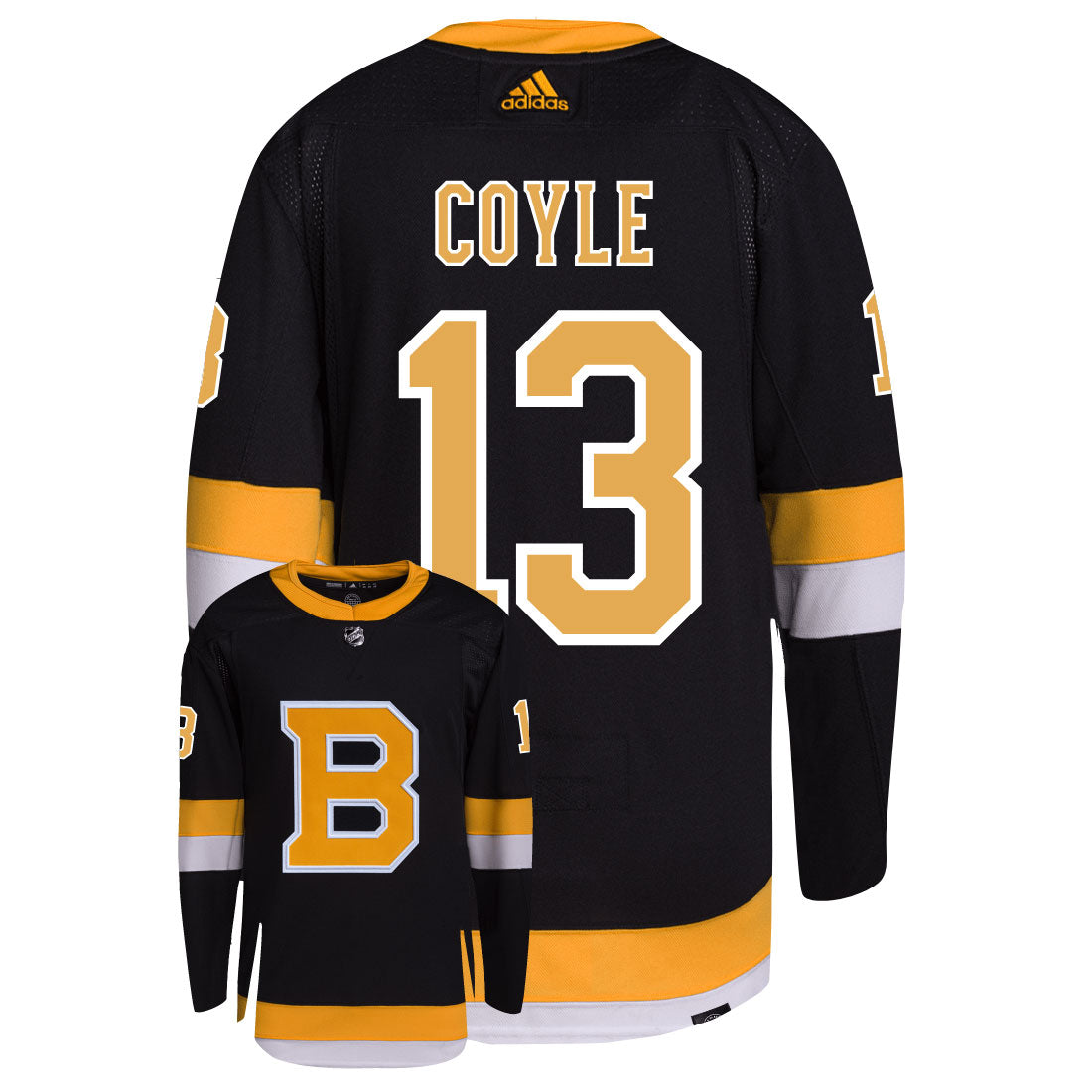 Charlie Coyle Boston Bruins Adidas Primegreen Authentic Third Alternate NHL Hockey Jersey - Back/Front View