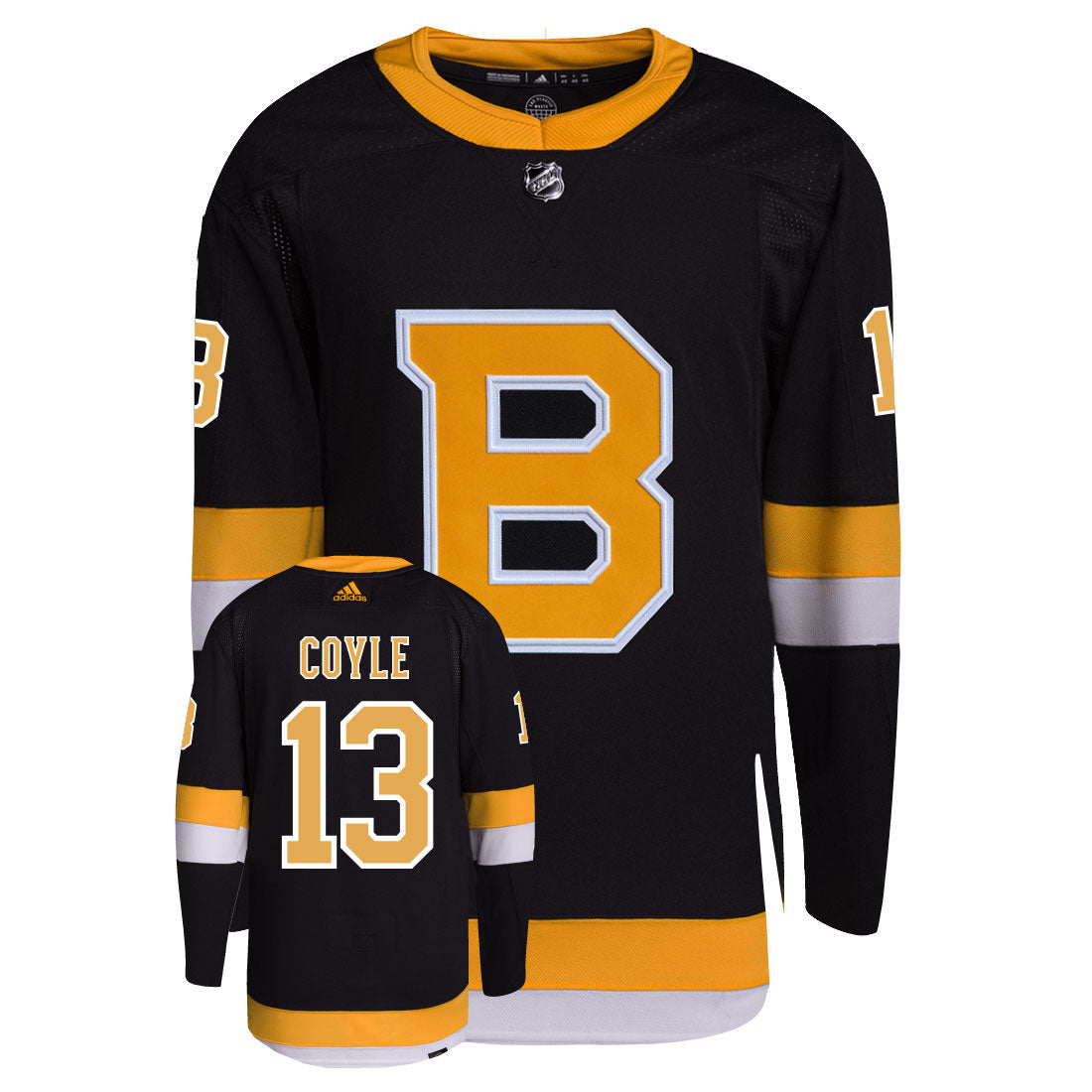 Charlie Coyle Boston Bruins Adidas Primegreen Authentic Third Alternate NHL Hockey Jersey - Front/Back View