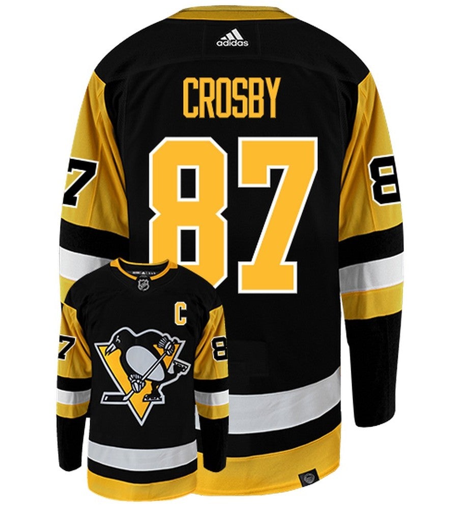 Sidney Crosby Pittsburgh Penguins Adidas Primegreen Authentic Home NHL Hockey Jersey - Back/Front View