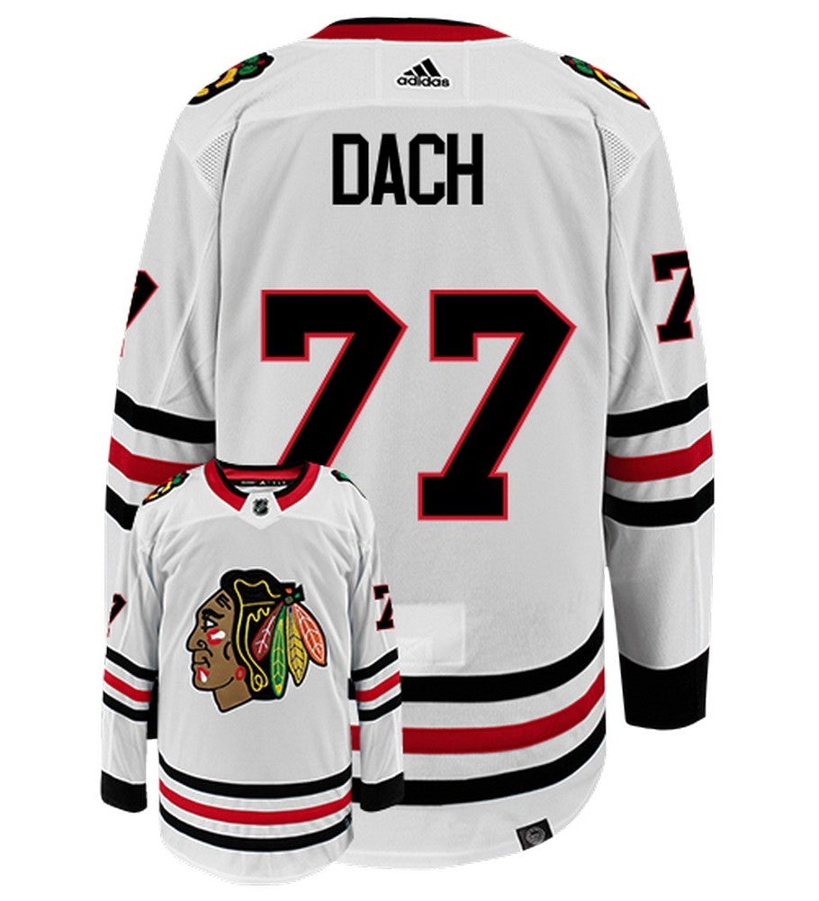 Kirby Dach Chicago Blackhawks Adidas Primegreen Authentic Away NHL Hockey Jersey - Back/Front View