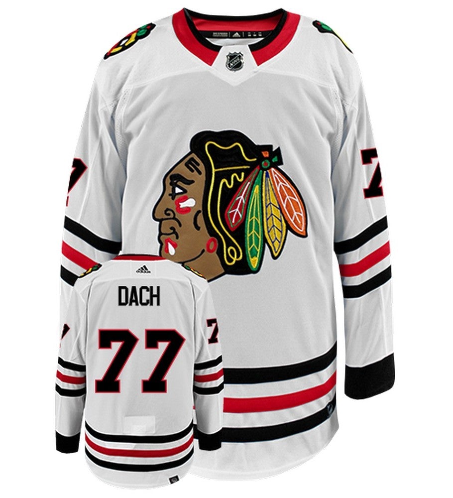 Kirby Dach Chicago Blackhawks Adidas Primegreen Authentic Away NHL Hockey Jersey - Front/Back View