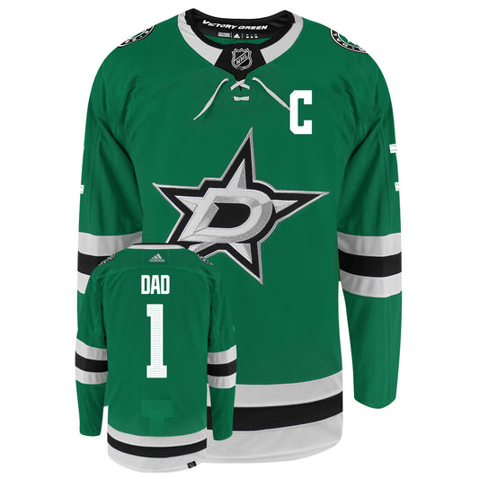 Dallas Stars Dad Number One Adidas Primegreen Authentic NHL Hockey Jersey - Front/Back View