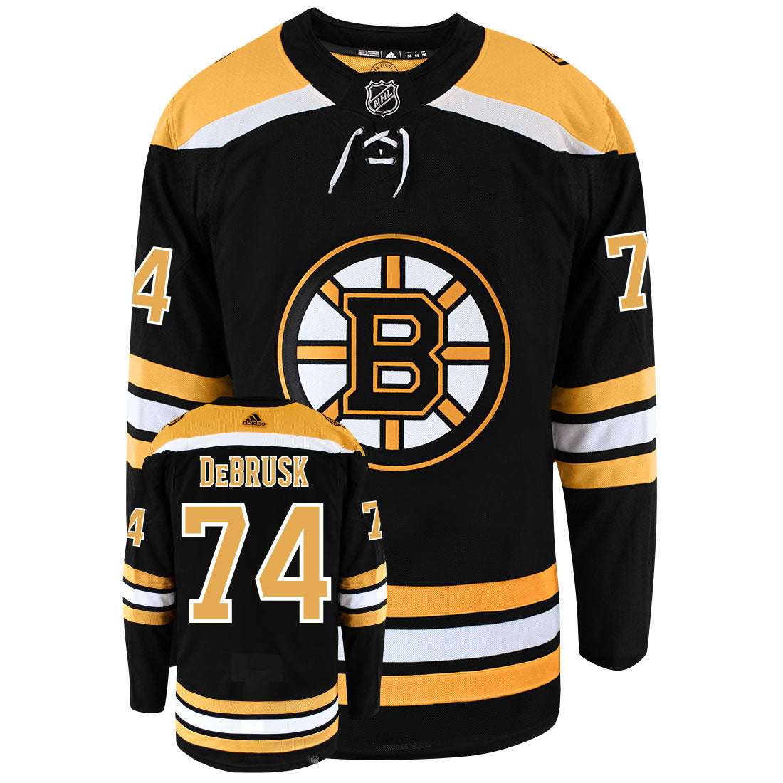 Jake DeBrusk Boston Bruins Adidas Primegreen Authentic Home NHL Hockey Jersey - Front/Back View