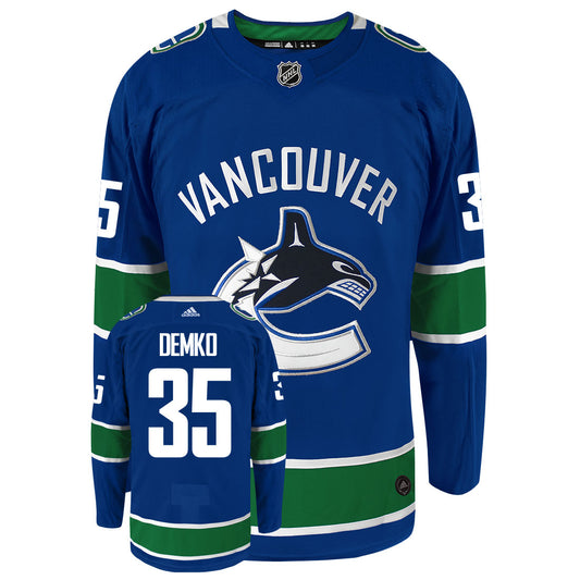 Thatcher Demko Vancouver Canucks Adidas Primegreen Authentic Home NHL Hockey Jersey - Front/Back View