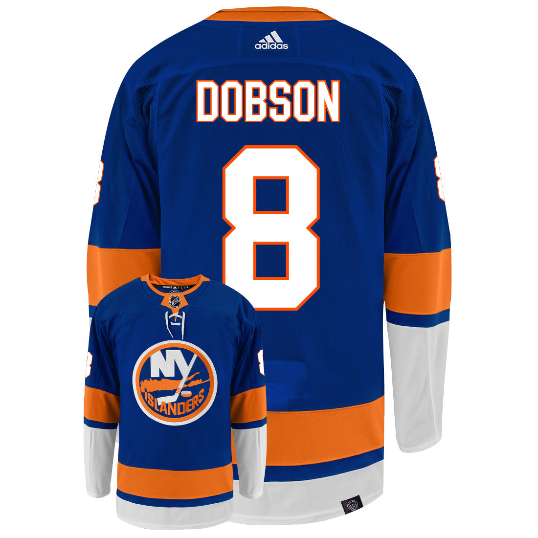 Noah Dobson New York Islanders Adidas Primegreen Authentic NHL Hockey Jersey - Back/Front View