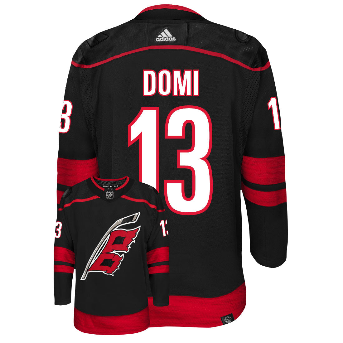 Max Domi Carolina Hurricanes Adidas Primegreen Authentic Third Alternate NHL Hockey Jersey - Back/Front View