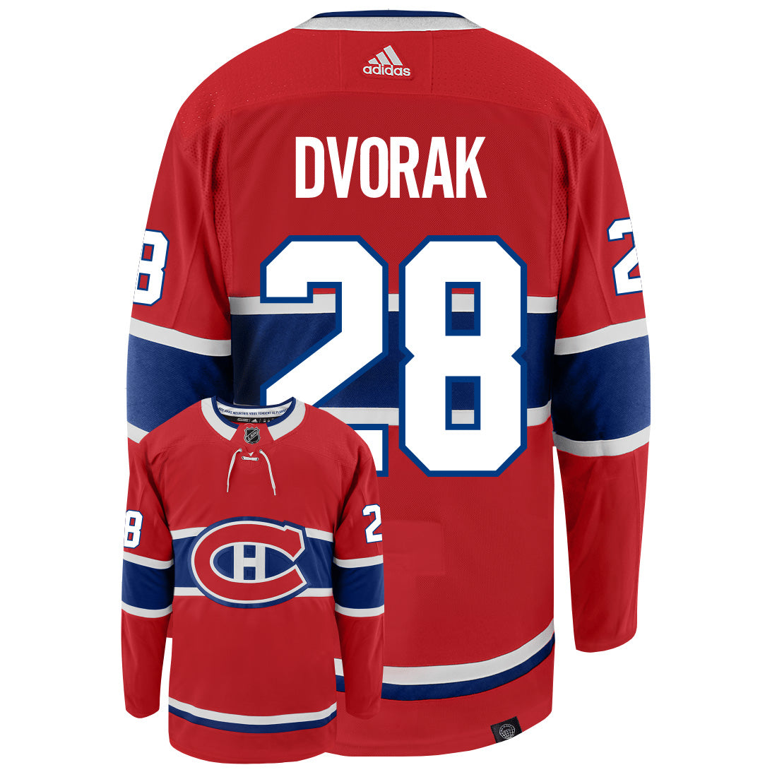 Christian Dvorak Montreal Canadiens Adidas Primegreen Authentic Home NHL Hockey Jersey - Back/Front View