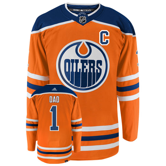 Edmonton Oilers Dad Number One Adidas Primegreen Authentic NHL Hockey Jersey - Front/Back View