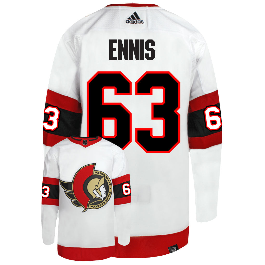 Tyler Ennis Ottawa Senators Adidas Primegreen Authentic Away NHL Hockey Jersey - Back/Front View