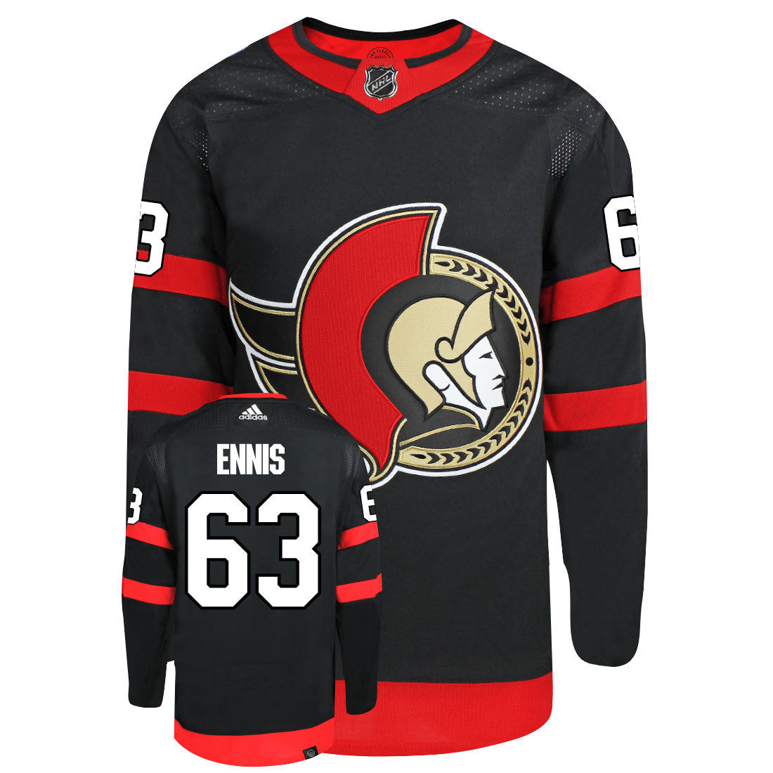 Tyler Ennis Ottawa Senators Adidas Primegreen Authentic Home NHL Hockey Jersey - Front/Back View