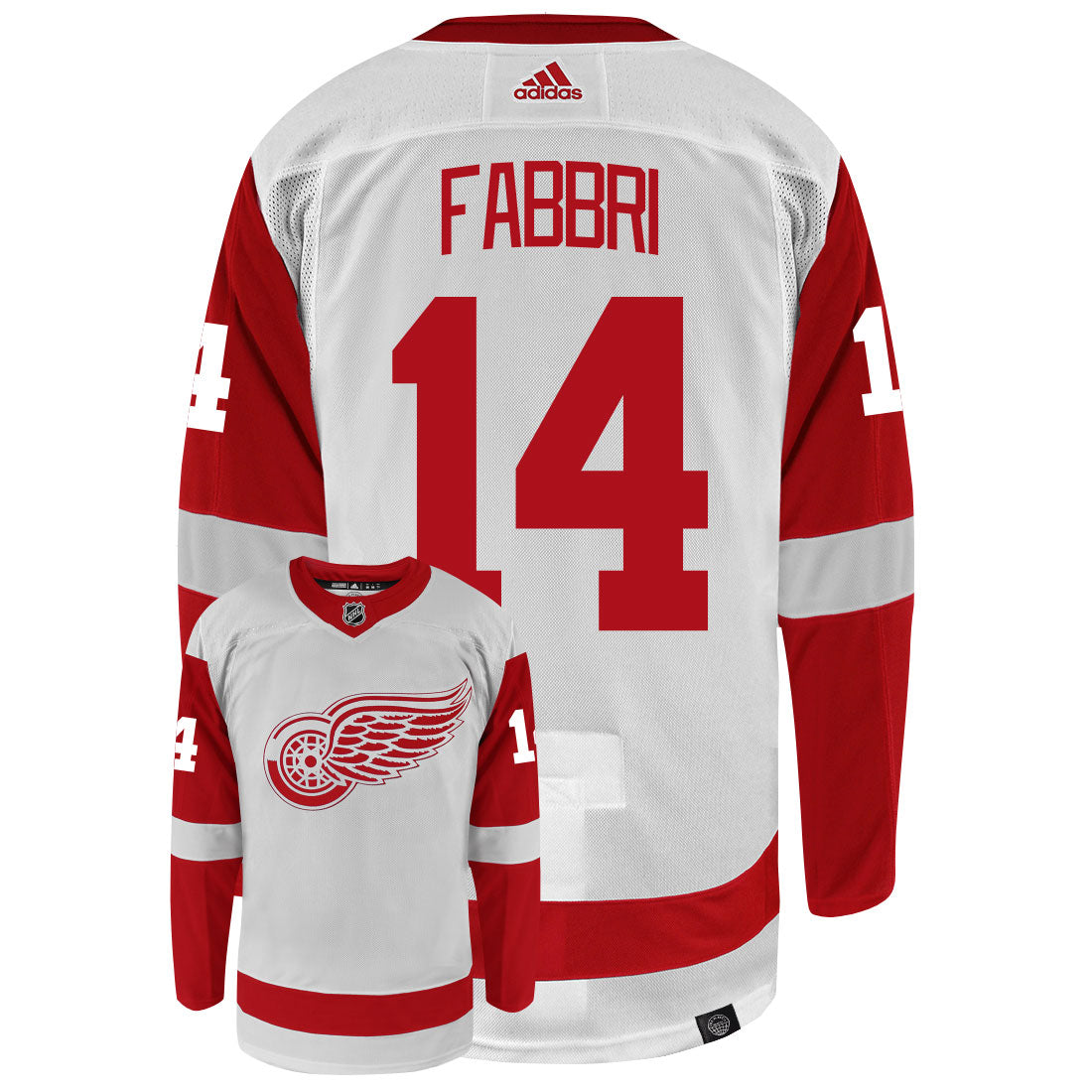Robby Fabbri Detroit Red Wings Adidas Primegreen Authentic Away NHL Hockey Jersey - Back/Front View