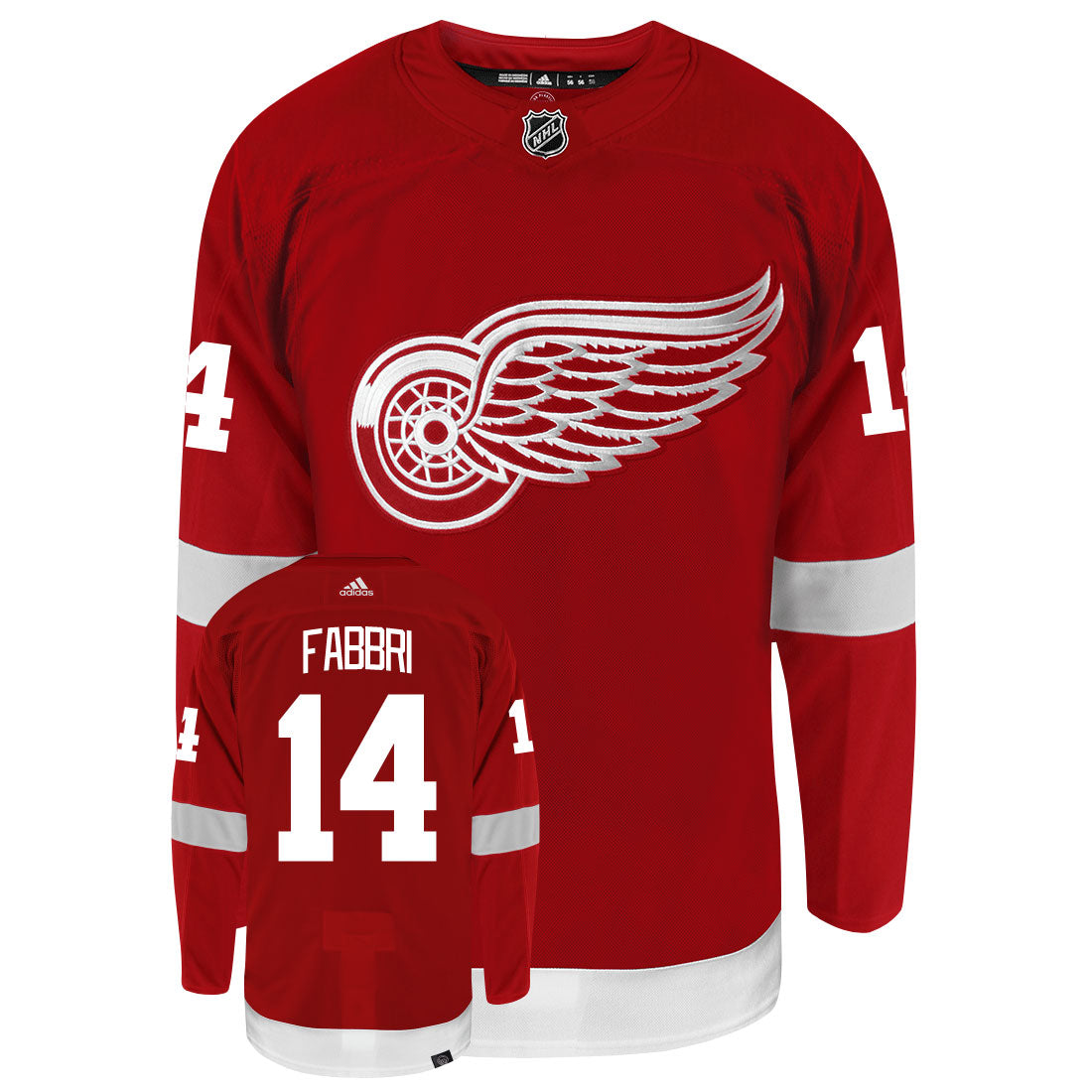 Robby Fabbri Detroit Red Wings Adidas Primegreen Authentic Home NHL Hockey Jersey - Front/Back View