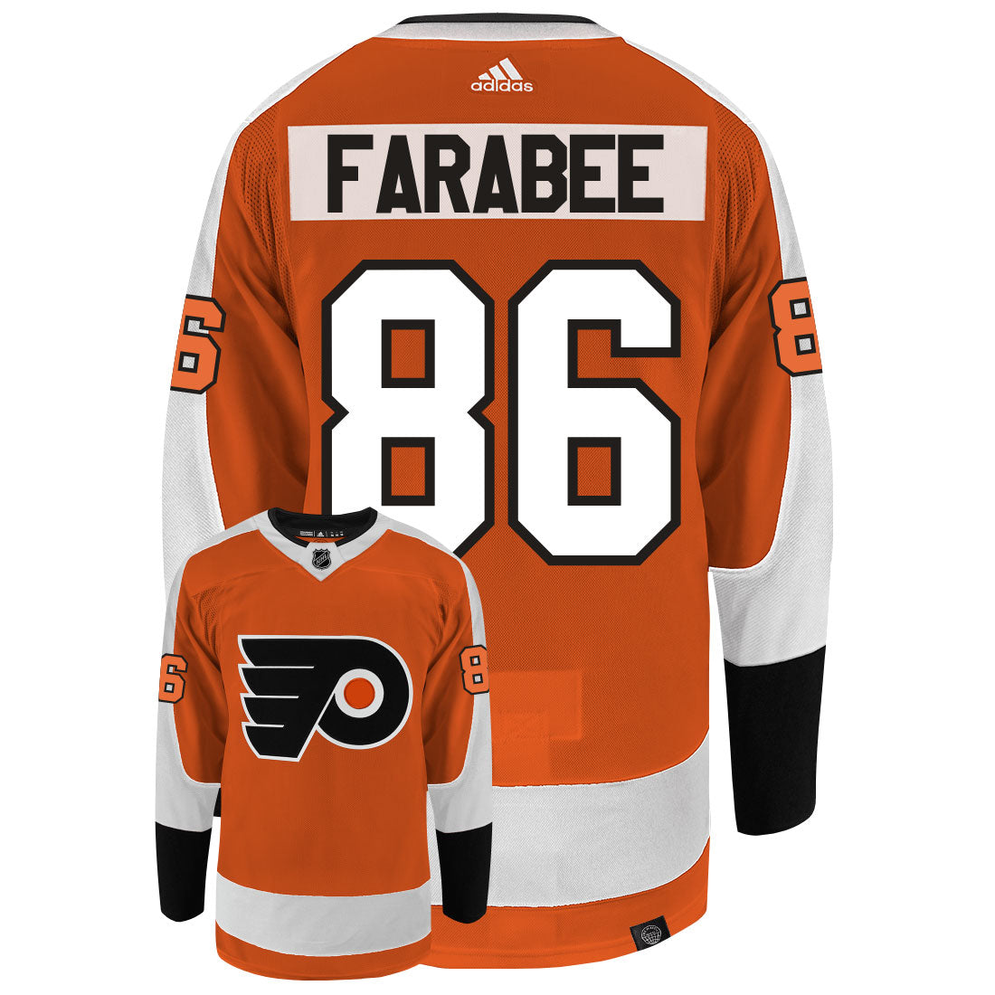 Joel Farabee Philadelphia Flyers Adidas Primegreen Authentic Home NHL Hockey Jersey - Back/Front View