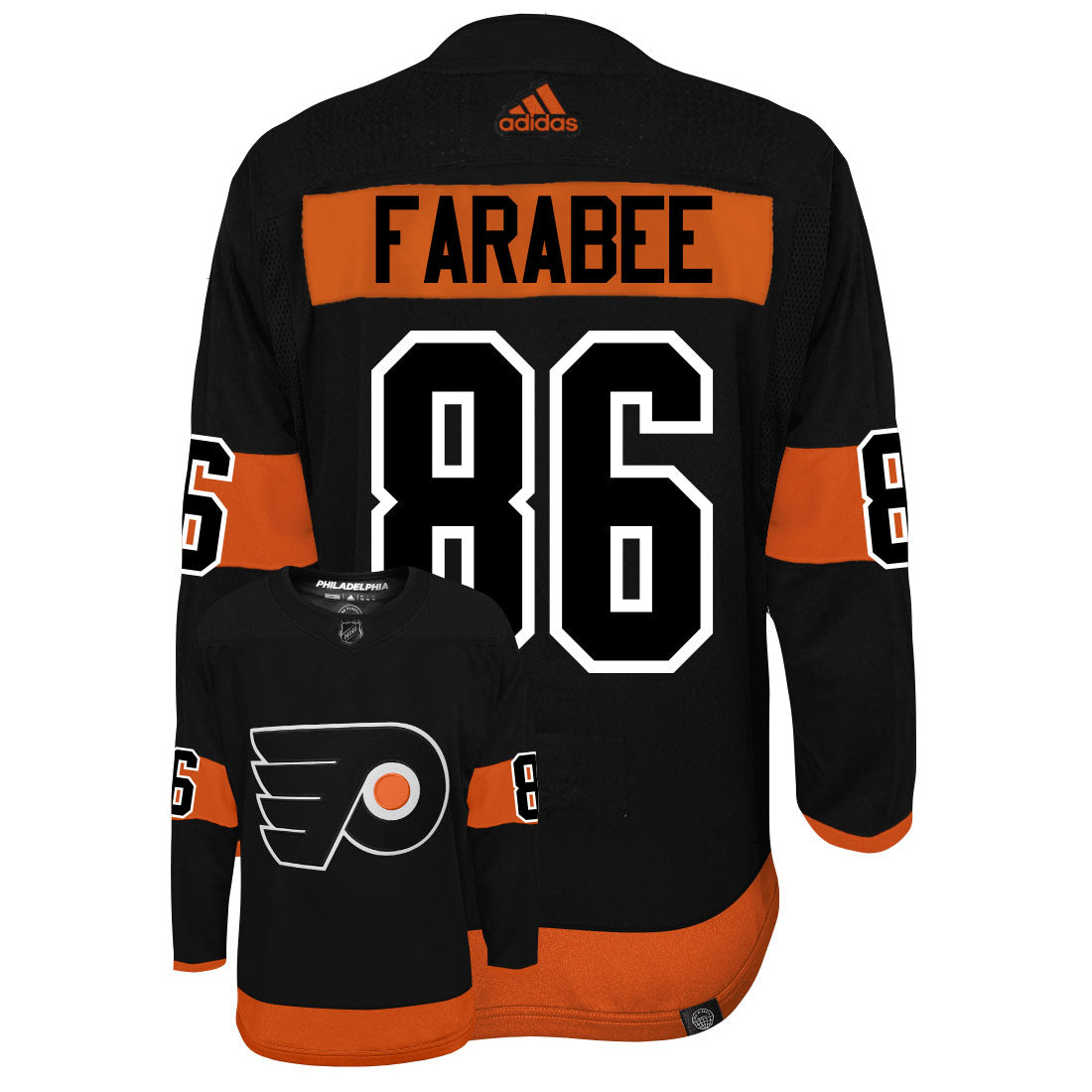 Joel Farabee Philadelphia Flyers Adidas Primegreen Authentic Third Alternate NHL Hockey Jersey - Back/Front View