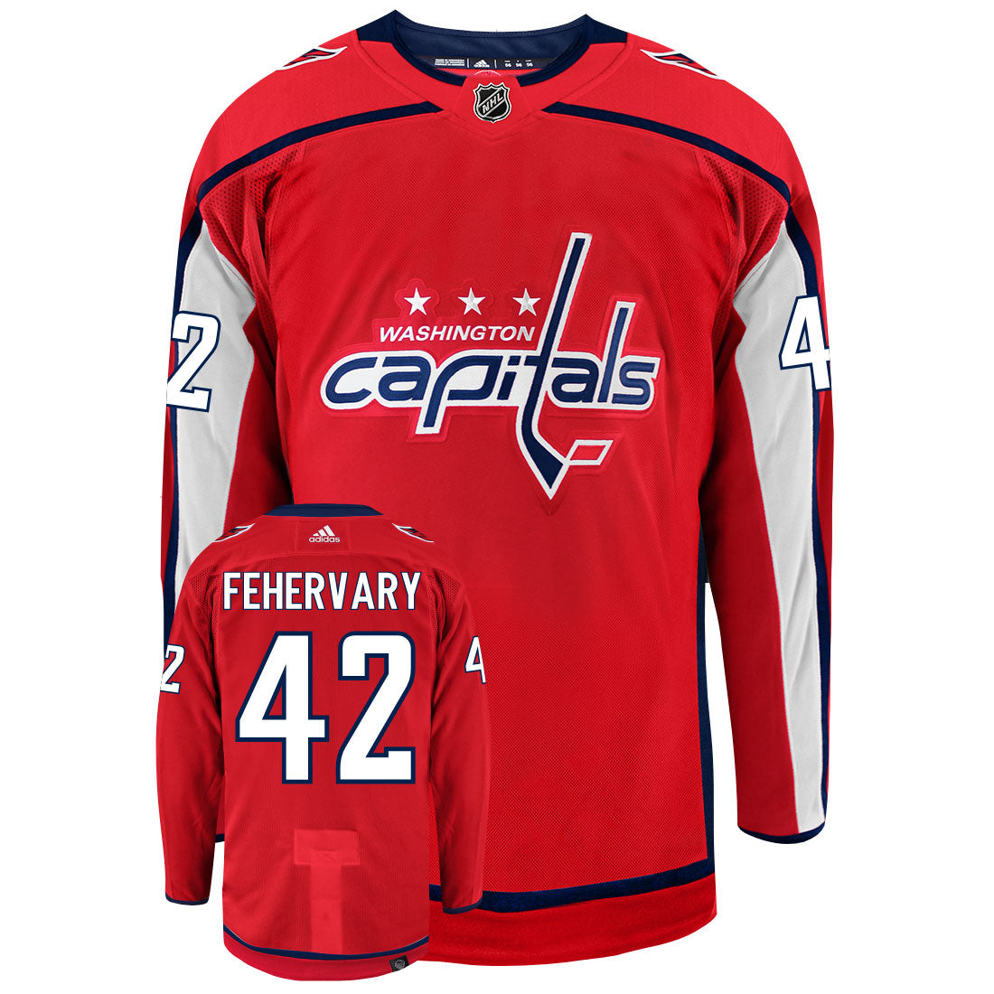 Martin Fehervary Washington Capitals Adidas Primegreen Authentic Home NHL Hockey Jersey - Front/Back View