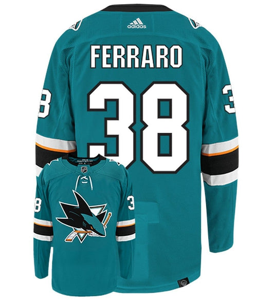 Mario Ferraro San Jose Sharks Adidas Primegreen Authentic Home NHL Hockey Jersey - Back/Front View