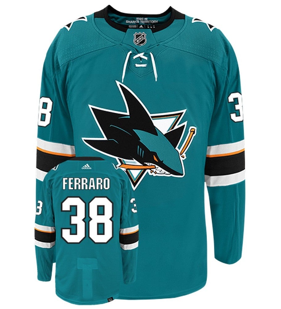 Mario Ferraro San Jose Sharks Adidas Primegreen Authentic Home NHL Hockey Jersey - Front/Back View